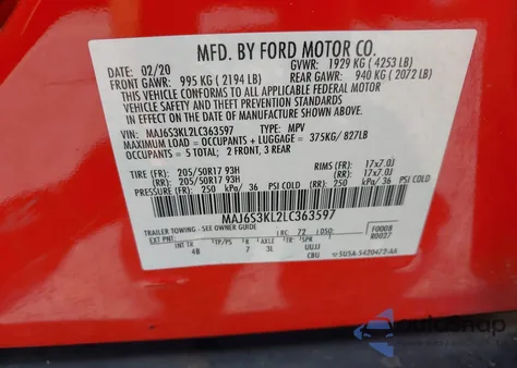 2020 Ford Ecosport Titanium from USA, damaged, VIN MAJ6S3KL2LC363597